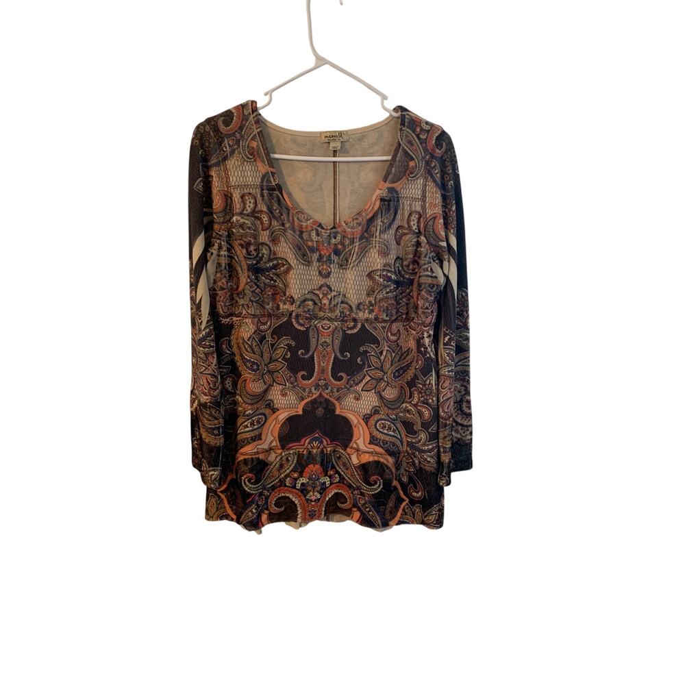 Bohemian Multicolor Paisley Velour Bodice & Cuff Whimisical Womens L Blouse